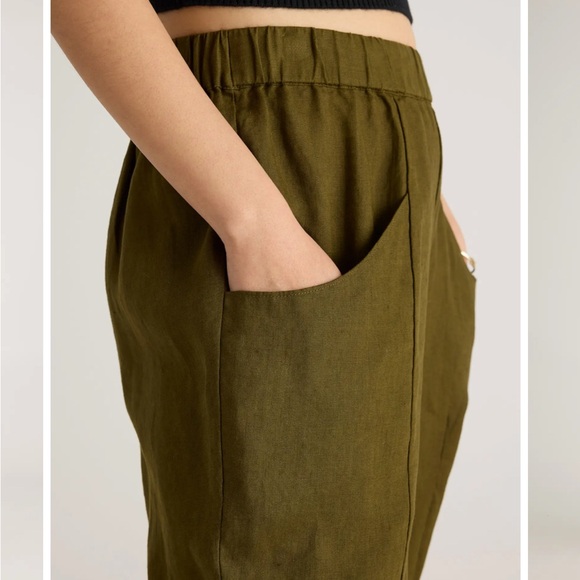 Quince 100% European Linen Tapered Ankle Pants in Martini Olive Color Size XL - Picture 3 of 13